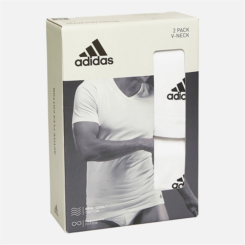 adidas Mens Active Flex Cotton Two Pack V-Neck T-Shirts White - Image 3