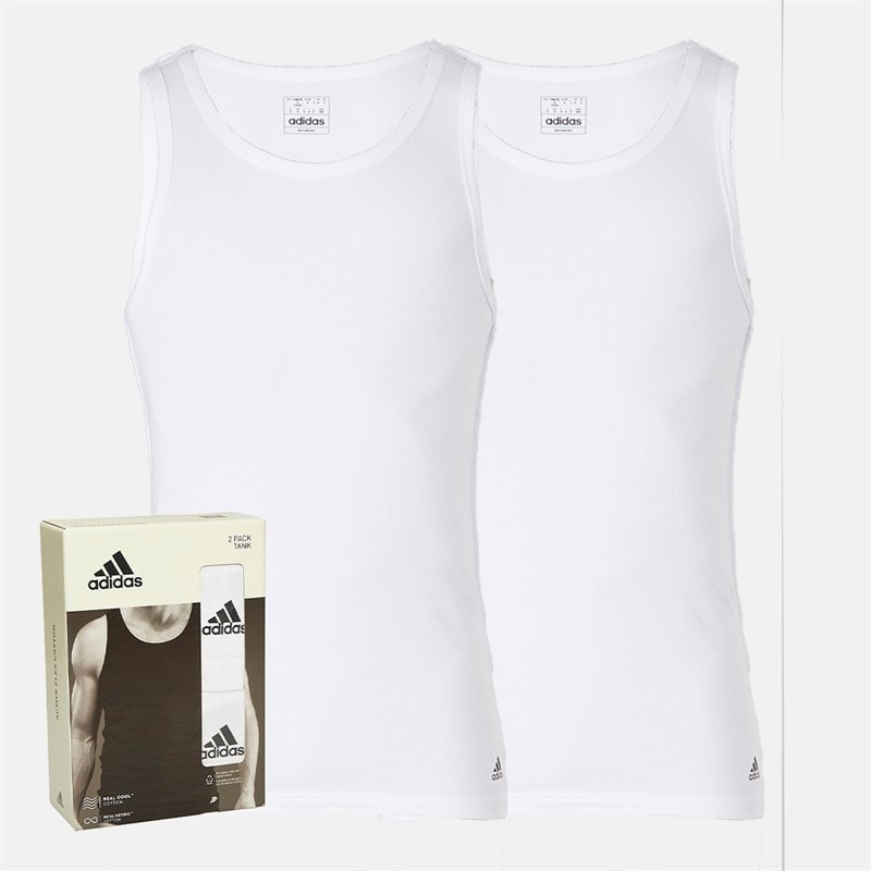 adidas Mens Active Flex Cotton Two Pack Vests White - Image 1