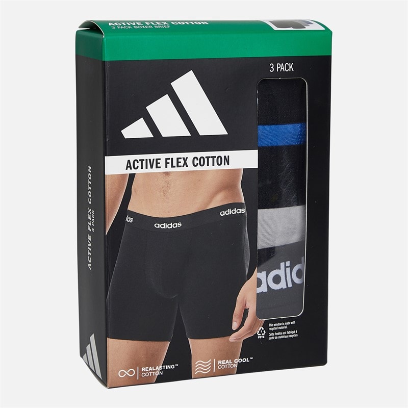 adidas Mens Cotton Stretch Three Pack Boxer Briefs Black/Grey/Royal - Image 2