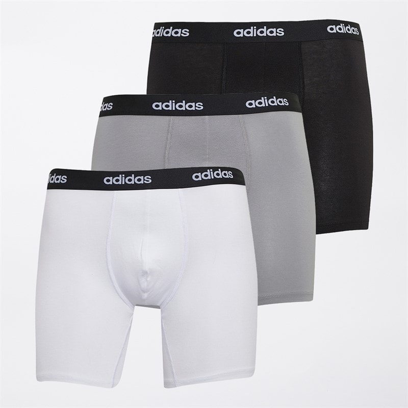 adidas Mens Cotton Stretch Three Pack Boxer Briefs Black/White/Grey - Image 1