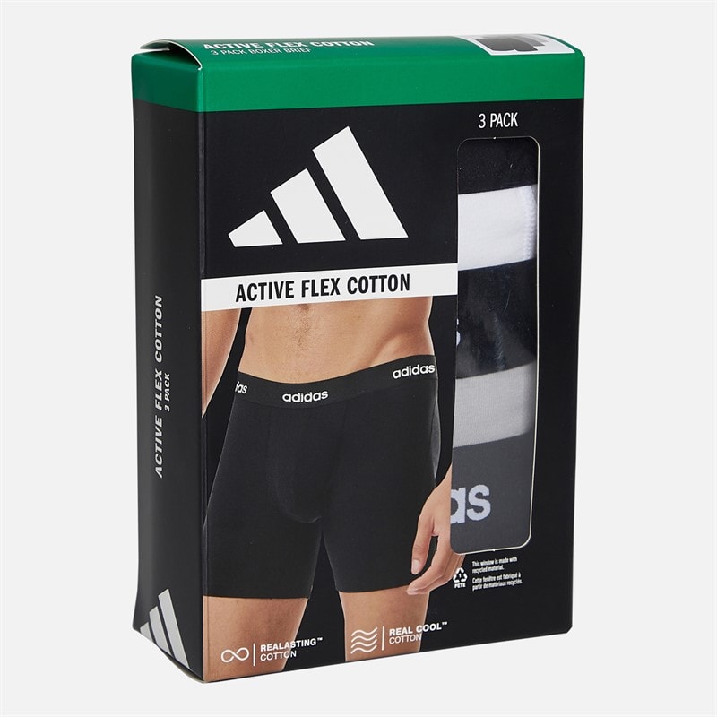 adidas Mens Cotton Stretch Three Pack Boxer Briefs Black/White/Grey - Image 2
