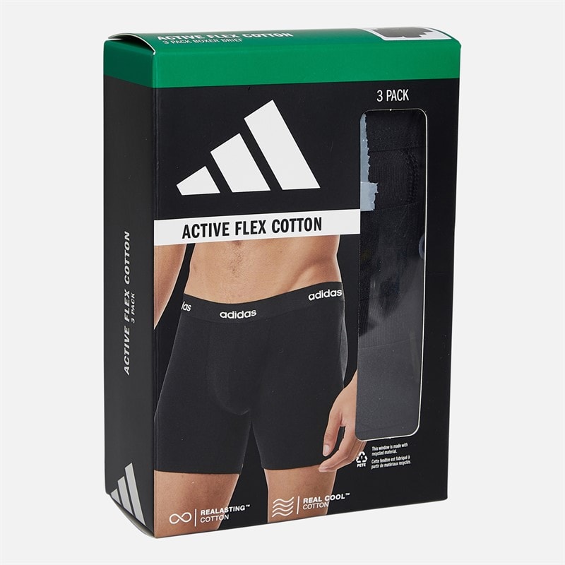 adidas Mens Cotton Stretch Three Pack Boxer Briefs Black/Black/Black - Image 2