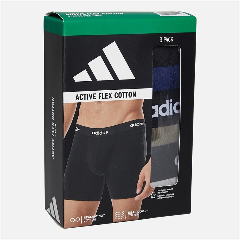 adidas Mens Cotton Stretch Three Pack Boxer Briefs Navy/Grey/Olive - Image 2