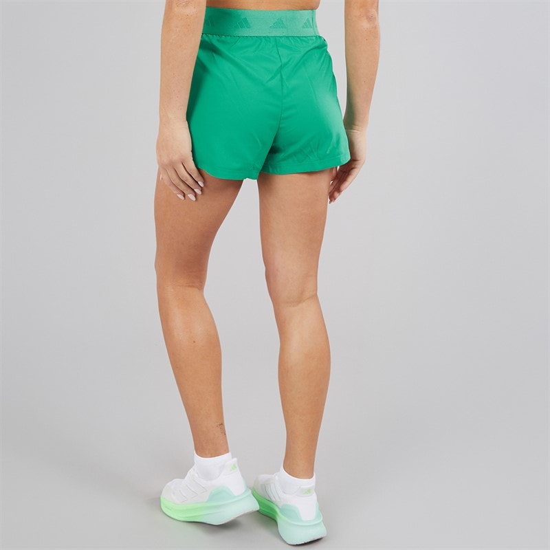 adidas Womens Hyperglam Woven Training Shorts Semi Court Green/White - Image 2