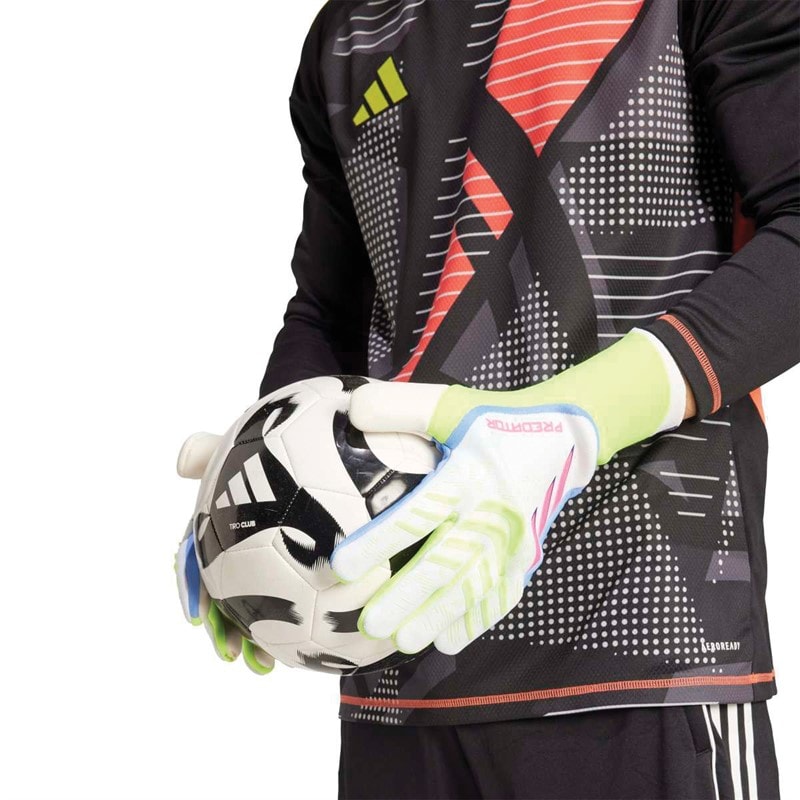 adidas Mens Predator Pro Goalkeeper Gloves White/Lucid Lemon/Lucid Pink - Image 4