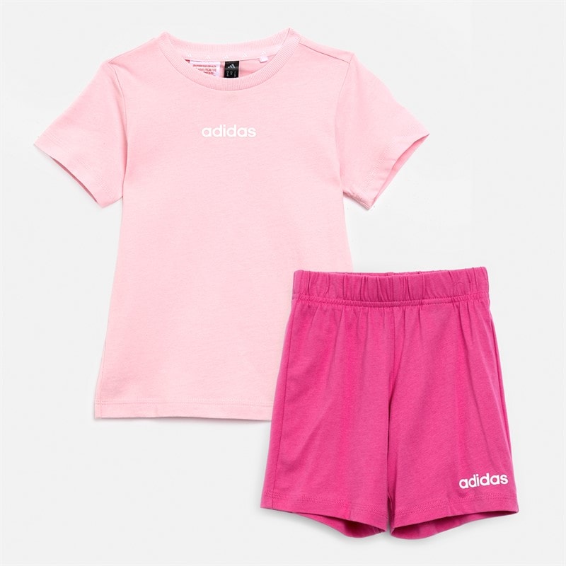 adidas Infant Girls Essentials Linear Logo T-Shirt And Shorts Set Clear Pink/White - Image 1