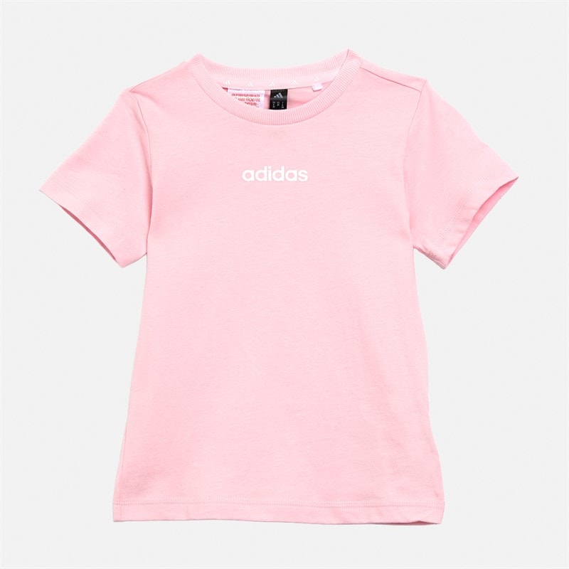 adidas Infant Girls Essentials Linear Logo T-Shirt And Shorts Set Clear Pink/White - Image 3