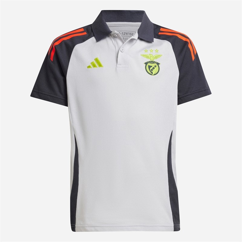 adidas Junior Boys SLB Benfica Polo Shirt Light Solid Grey/Semi Solar Orange - Image 1