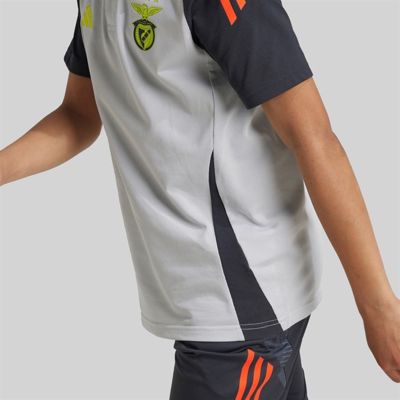 adidas Junior Boys SLB Benfica Polo Shirt Light Solid Grey/Semi Solar Orange - Image 3