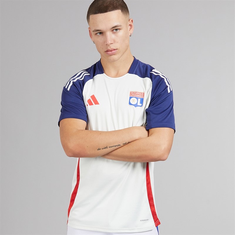 adidas Mens OL Olympique Lyon Training Jersey White Tint/Midnight Indigo/Bright Red