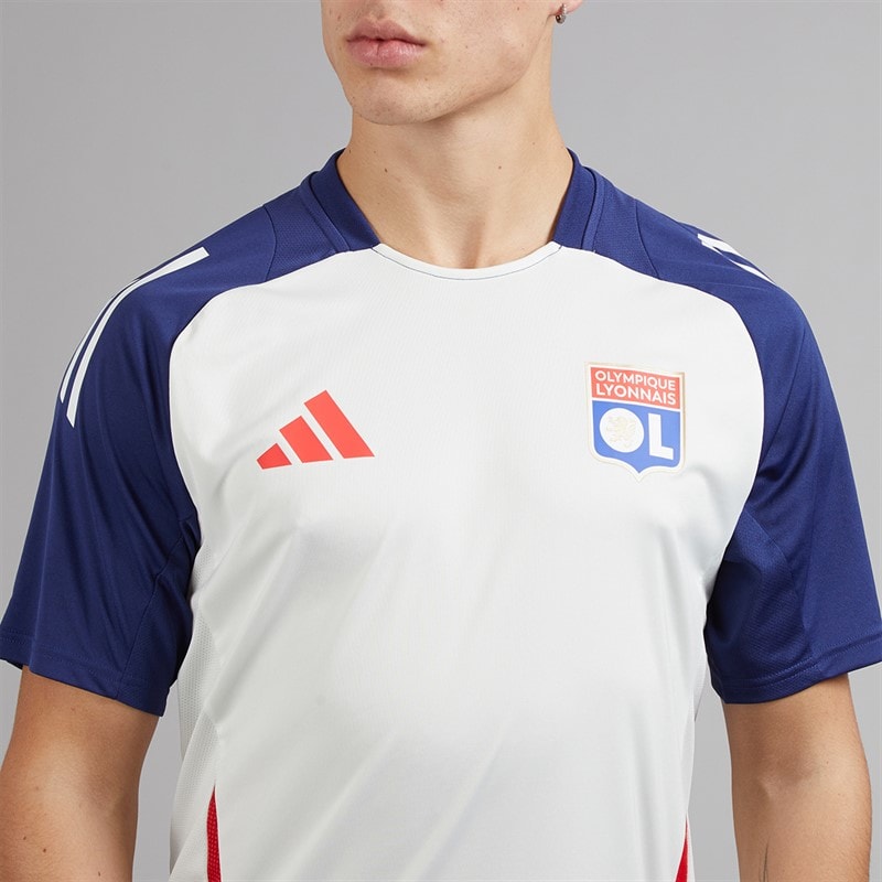 adidas Mens OL Olympique Lyon Training Jersey White Tint/Midnight Indigo/Bright Red - Image 3
