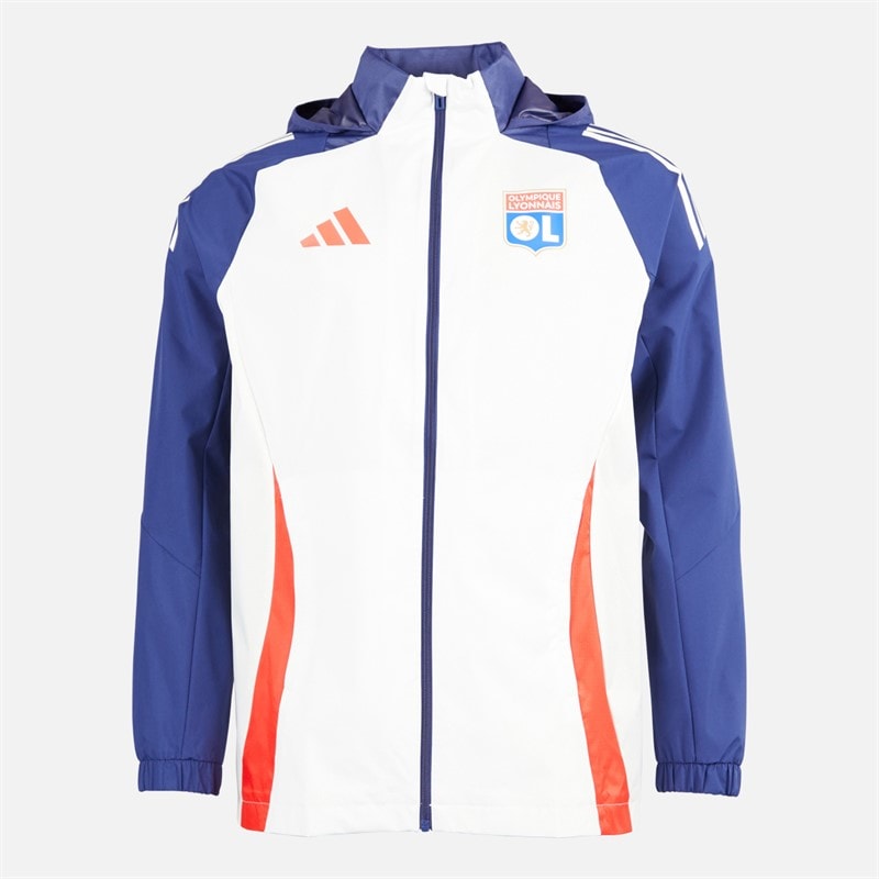 adidas Mens OL Olympique Lyon All Weather Jacket White Tint/Midnight Indigo/Bright Red - Image 1