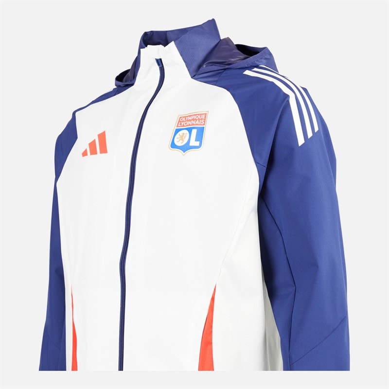 adidas Mens OL Olympique Lyon All Weather Jacket White Tint/Midnight Indigo/Bright Red - Image 4