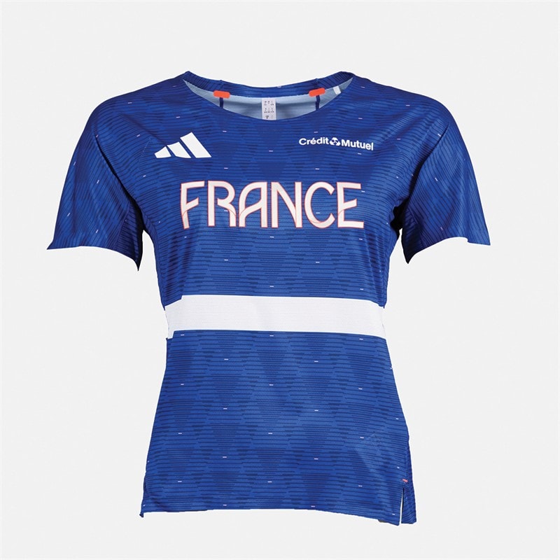 adidas Womens FFR Team France Running T-Shirt Semi Lucid Blue
