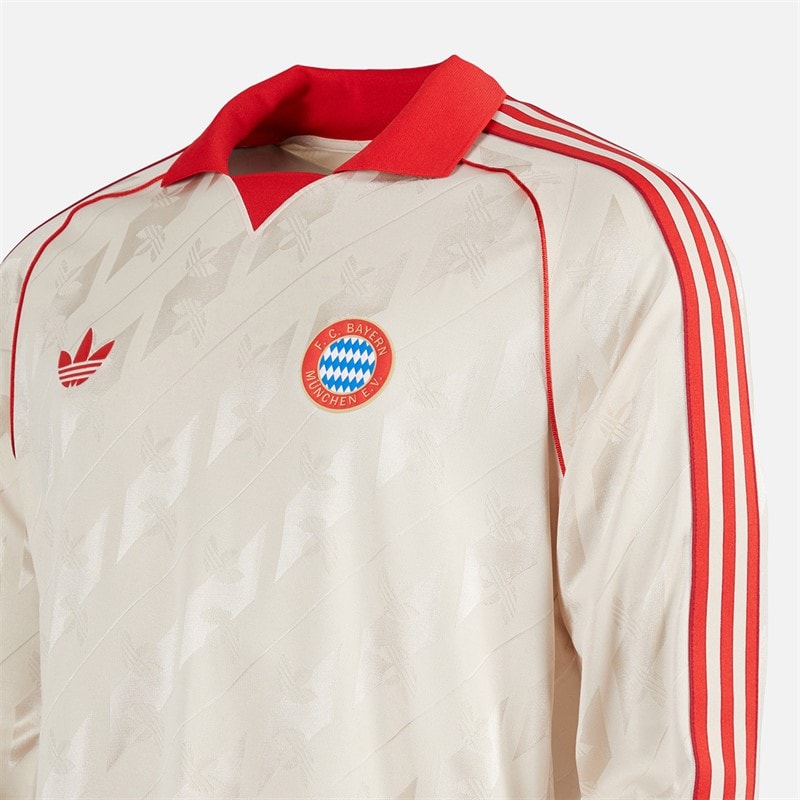 adidas Mens FCB FC Bayern Muenchen Long Sleeve Retro Jersey Linen - Image 3