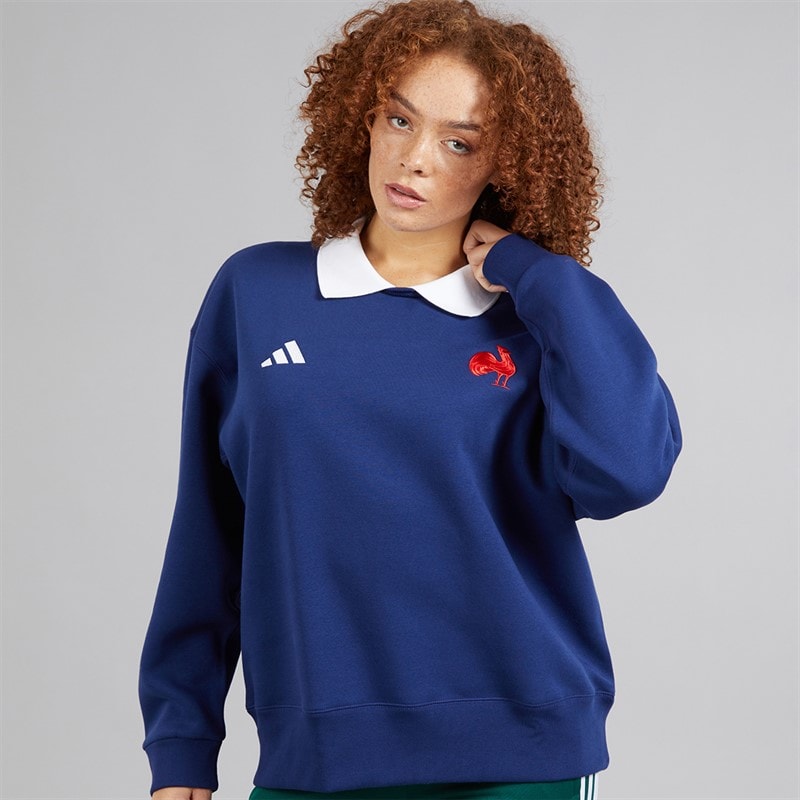 adidas Womens FFC France Rugby Long Sleeve Sweat Dark Blue/White