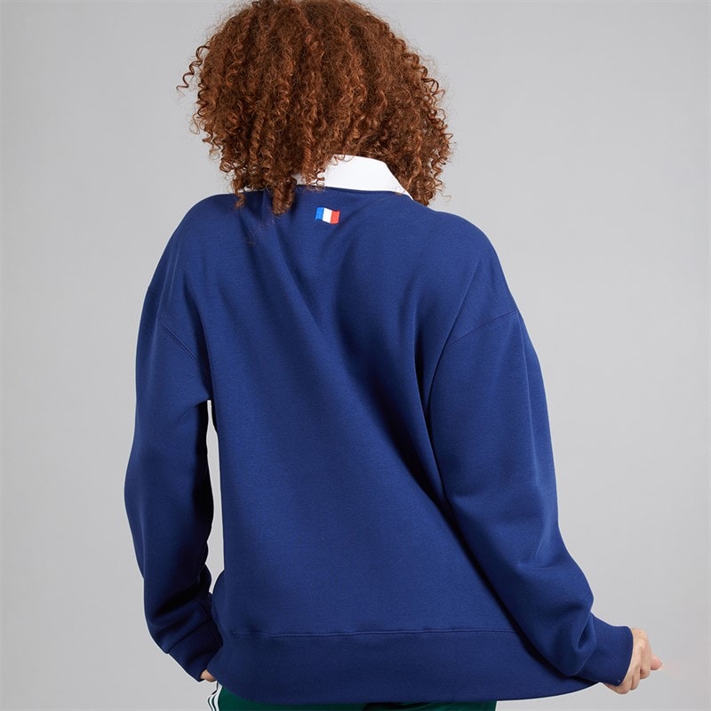 adidas Womens FFC France Rugby Long Sleeve Sweat Dark Blue/White - Image 2