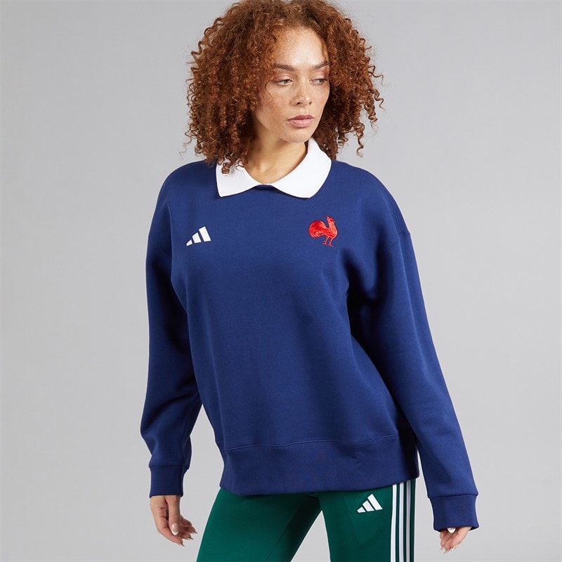 adidas Womens FFC France Rugby Long Sleeve Sweat Dark Blue/White - Image 5