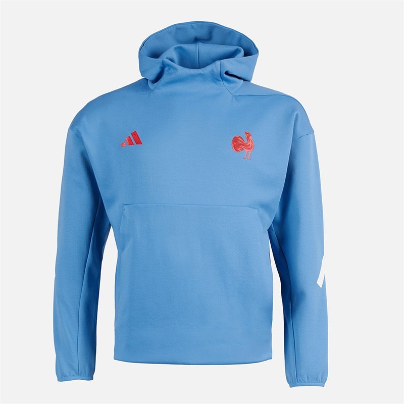 adidas Mens FFR France Rugby Z.N.E. Travel Hoodie Focus Blue