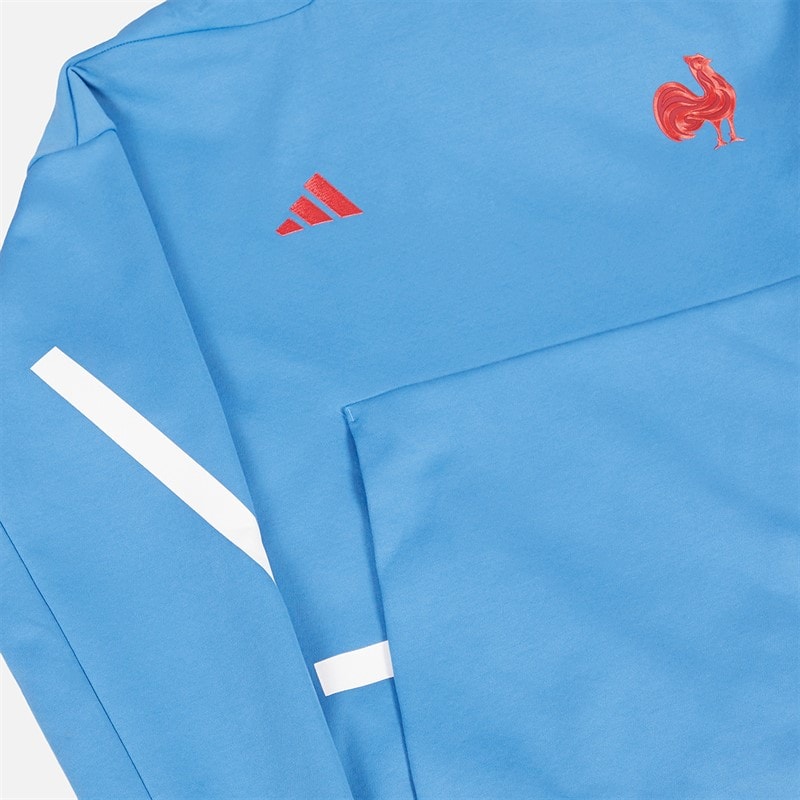 adidas Mens FFR France Rugby Z.N.E. Travel Hoodie Focus Blue - Image 2