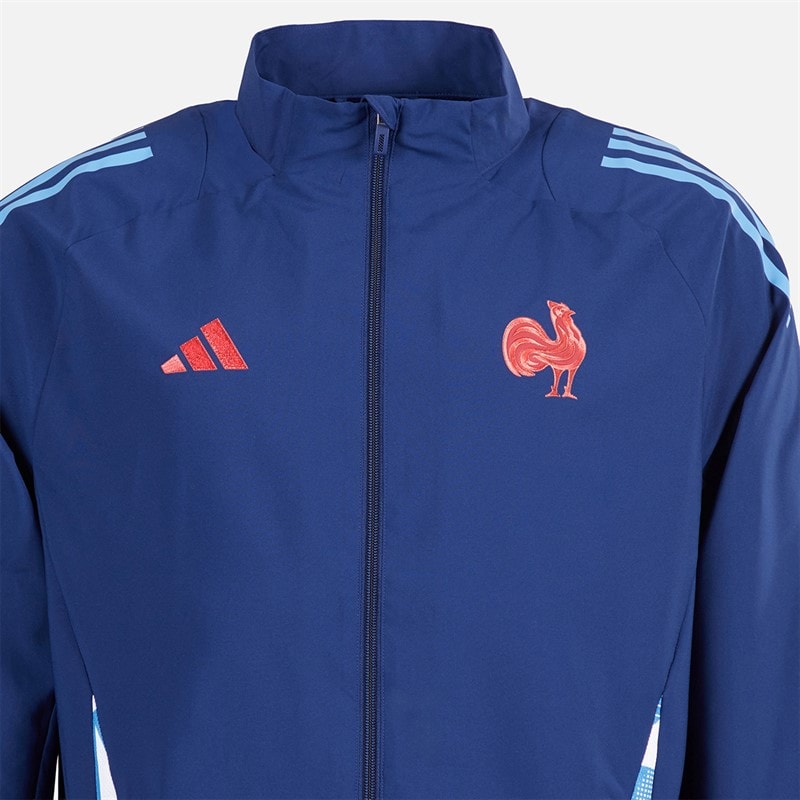 adidas Mens FFR France Rugby Presentation Jacket Dark Blue - Image 3