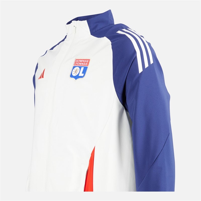 adidas Mens OL Olympique Lyon Presentation Jacket White Tint/Midnight Indigo/Bright Red - Image 4