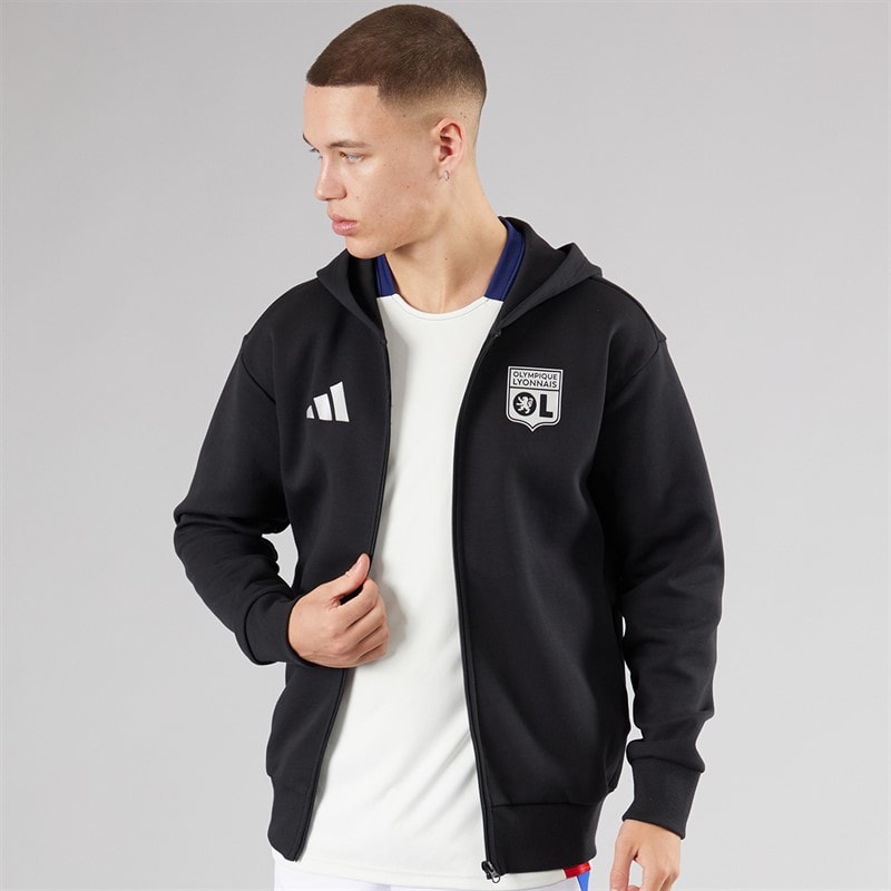 adidas Mens OL Olympique Lyon Anthem Jacket Black - Image 2