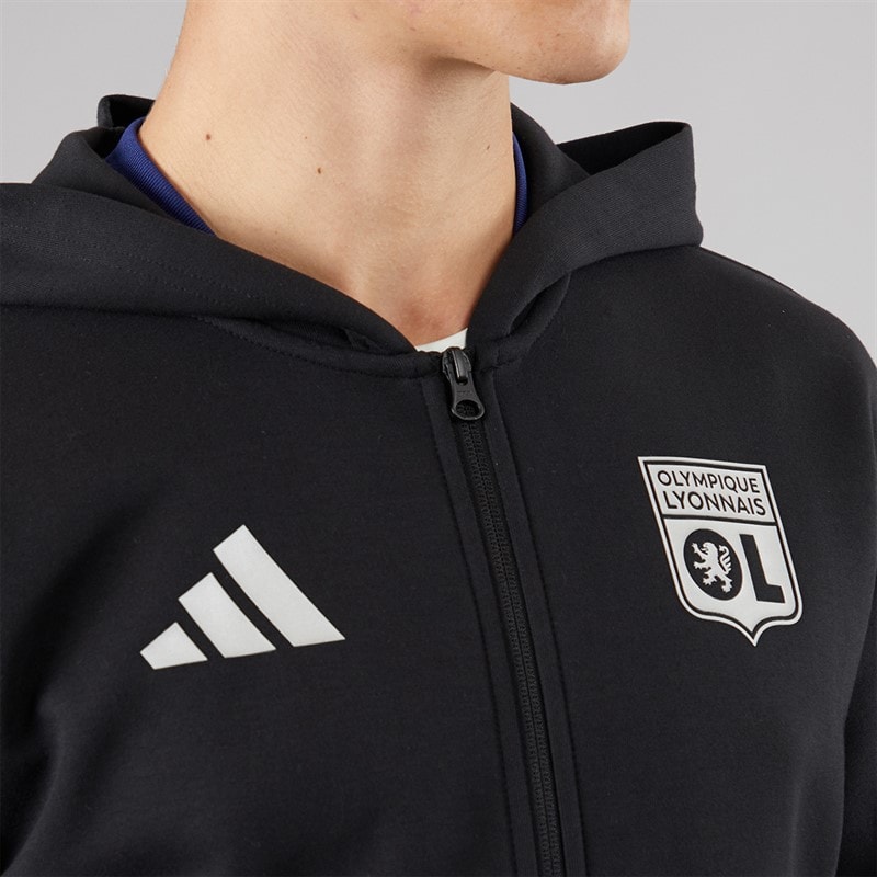 adidas Mens OL Olympique Lyon Anthem Jacket Black - Image 5