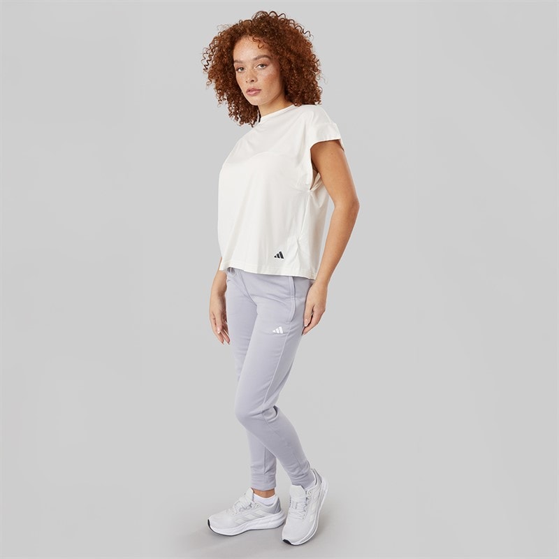 adidas Womens Aeroready Game And Go Tapered Fleece Joggers Gloy Grey/White - Image 4