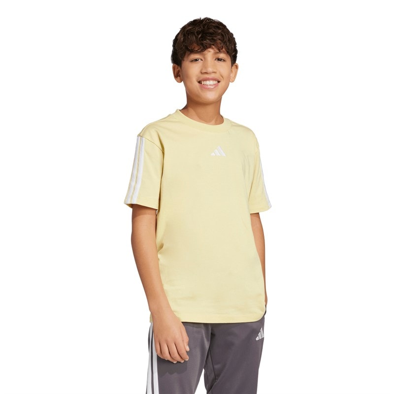 adidas Junior Boys Essentials 3-Stripes T-Shirt Powder Yellow/White - Image 1