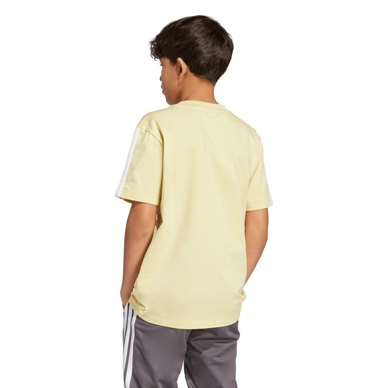 adidas Junior Boys Essentials 3-Stripes T-Shirt Powder Yellow/White - Image 2