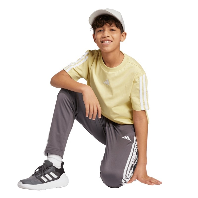 adidas Junior Boys Essentials 3-Stripes T-Shirt Powder Yellow/White - Image 3