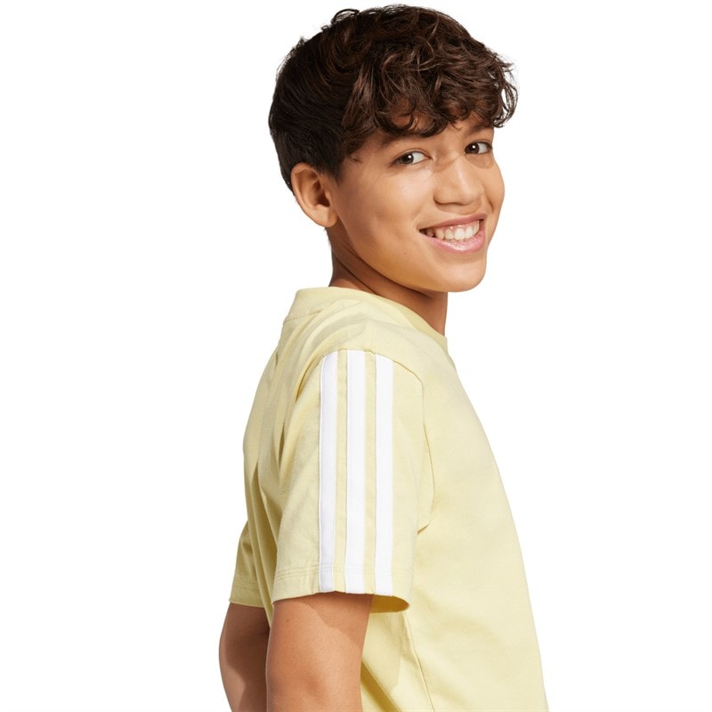 adidas Junior Boys Essentials 3-Stripes T-Shirt Powder Yellow/White - Image 4