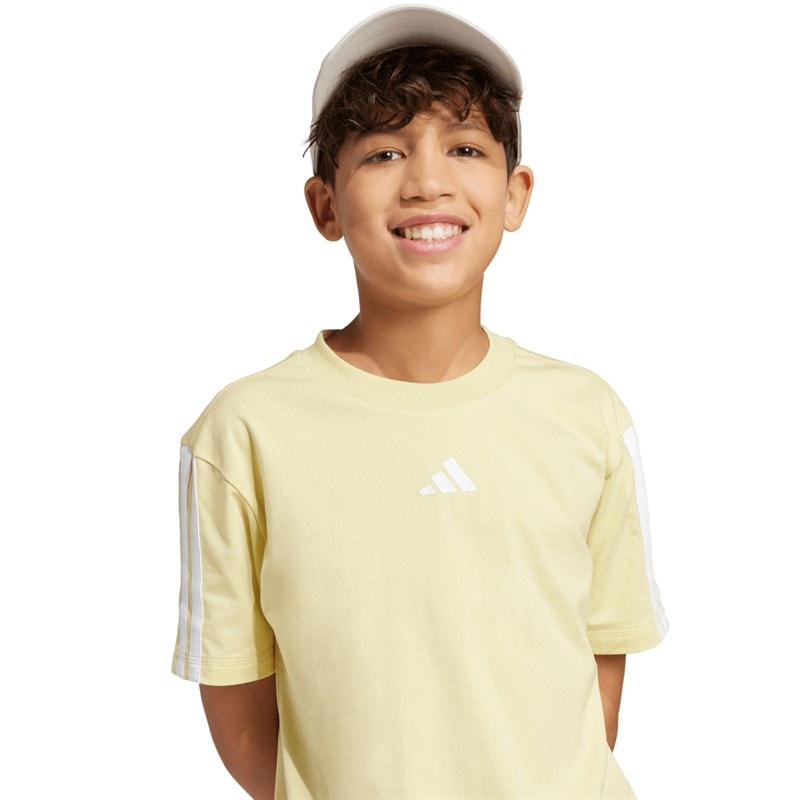 adidas Junior Boys Essentials 3-Stripes T-Shirt Powder Yellow/White - Image 5