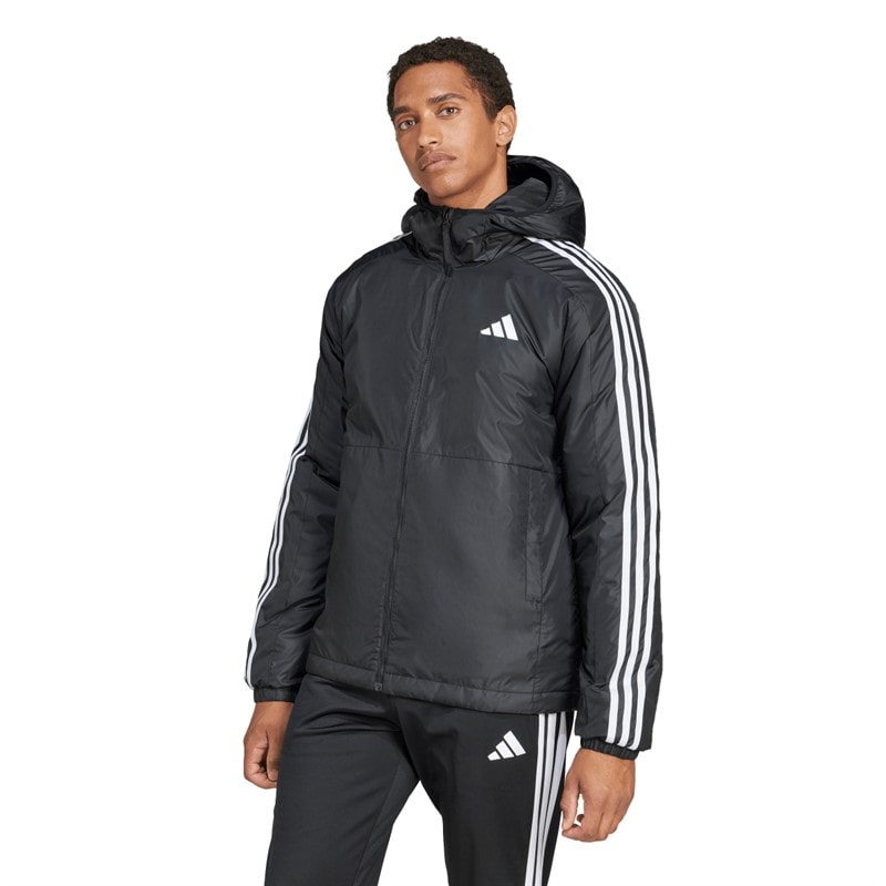 adidas Mens Essentials 3-Stripes Insulated Hooded Jacket Black - Image 1
