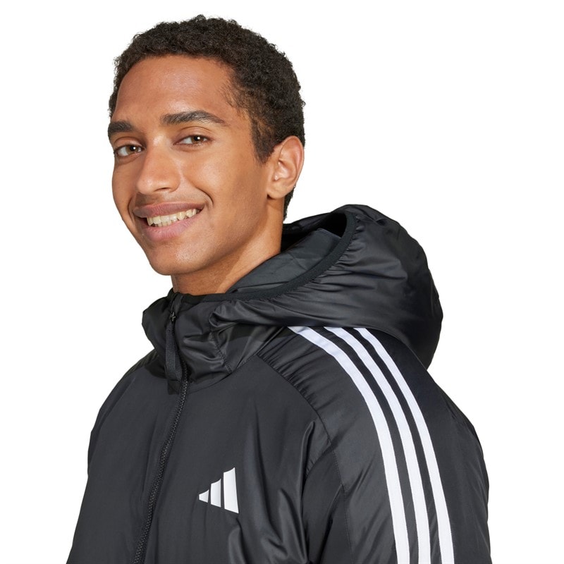 adidas Mens Essentials 3-Stripes Insulated Hooded Jacket Black - Image 3