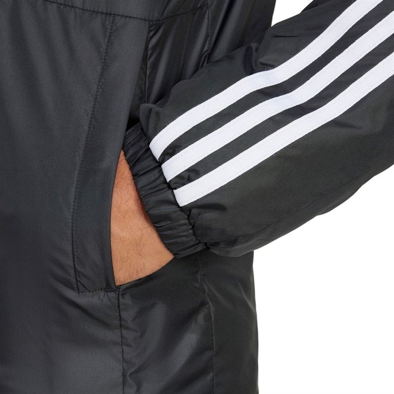adidas Mens Essentials 3-Stripes Insulated Hooded Jacket Black - Image 4