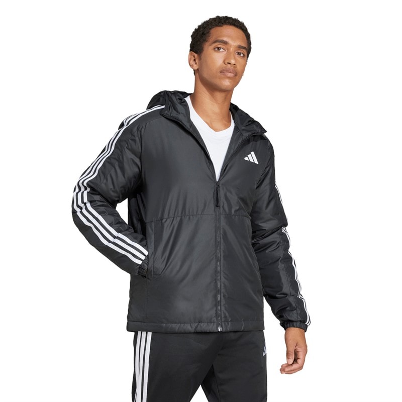 adidas Mens Essentials 3-Stripes Insulated Hooded Jacket Black - Image 5