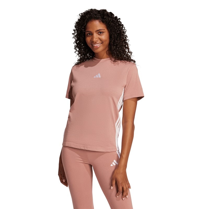 adidas Womens Essentials 3-Stripes T-Shirt Warm Clay/White - Image 1