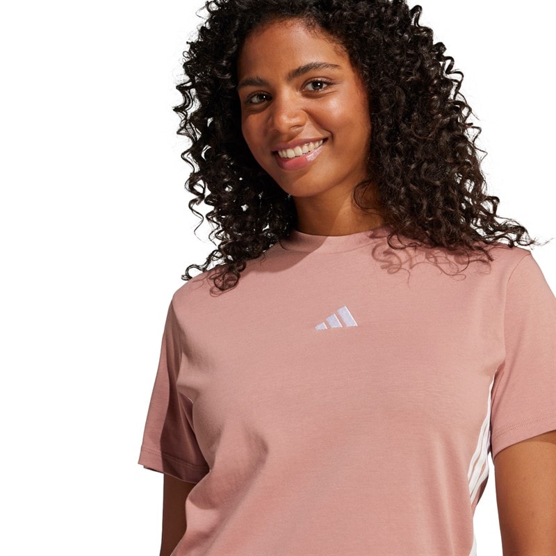 adidas Womens Essentials 3-Stripes T-Shirt Warm Clay/White - Image 3