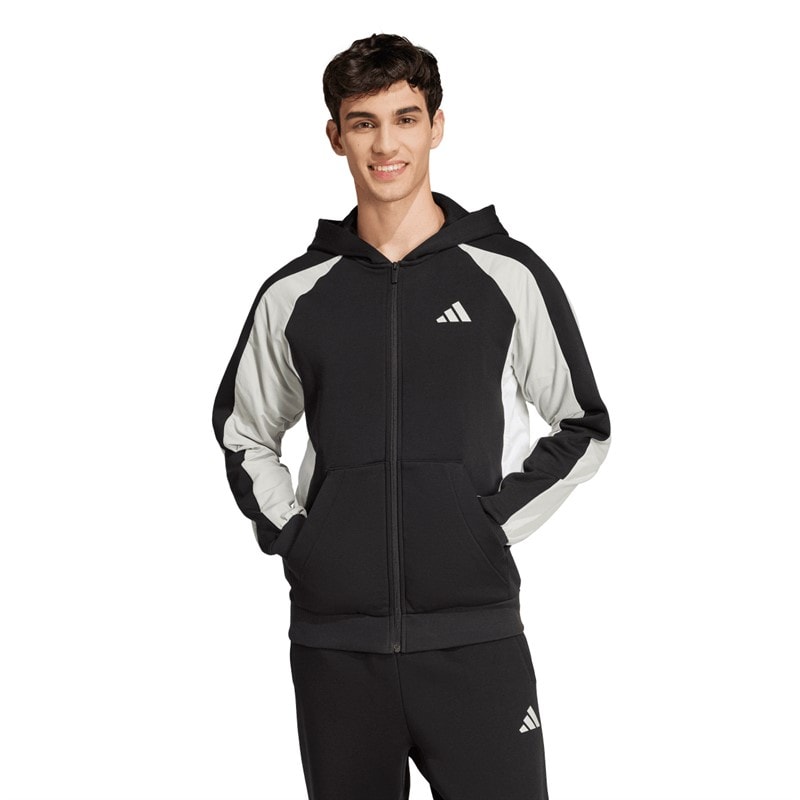 adidas Mens Seasonal Essentials Colourblock Full Zip Hoodie Black