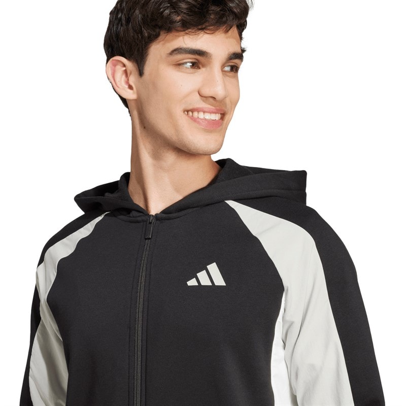 adidas Mens Seasonal Essentials Colourblock Full Zip Hoodie Black - Image 3