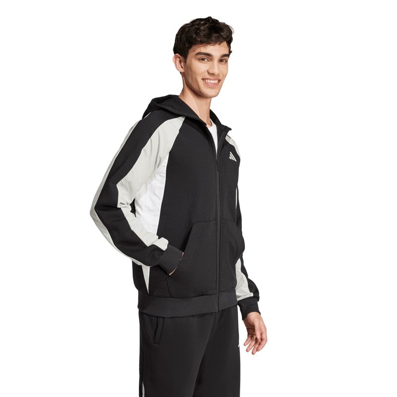 adidas Mens Seasonal Essentials Colourblock Full Zip Hoodie Black - Image 5