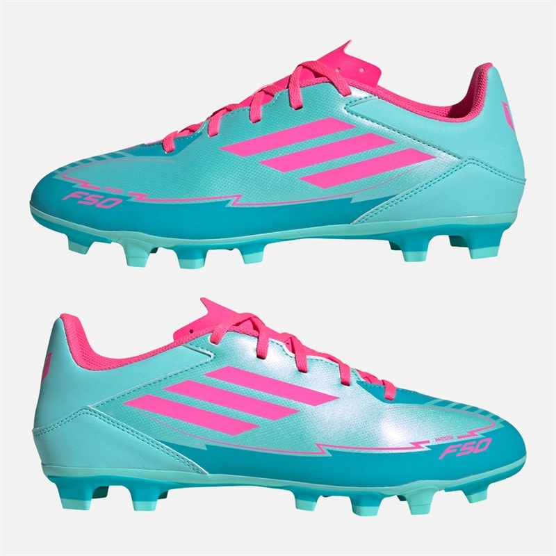 adidas Mens F50 Club Messi FG/MG Firm/Multi Ground Football Boots Flash Aqua/Lucid Pink/Lucid Cyan