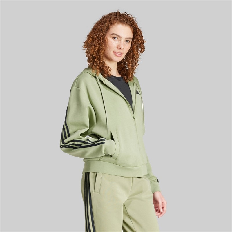 adidas Womens Future Icons 3-Strips Full Zip Hoodie Tent Green - Image 1