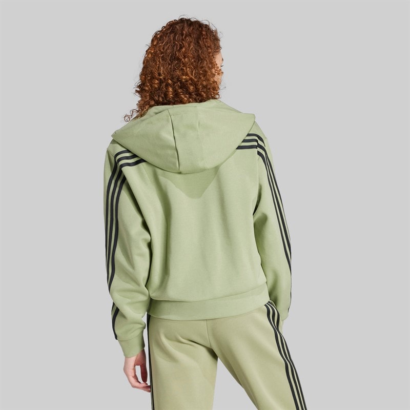 adidas Womens Future Icons 3-Strips Full Zip Hoodie Tent Green - Image 2