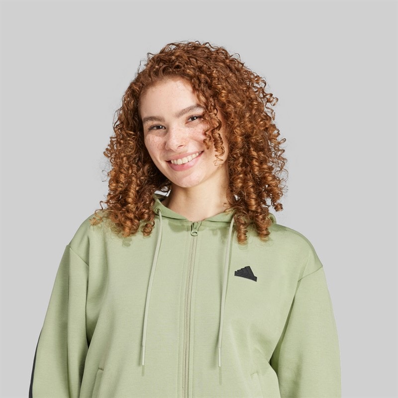 adidas Womens Future Icons 3-Strips Full Zip Hoodie Tent Green - Image 3