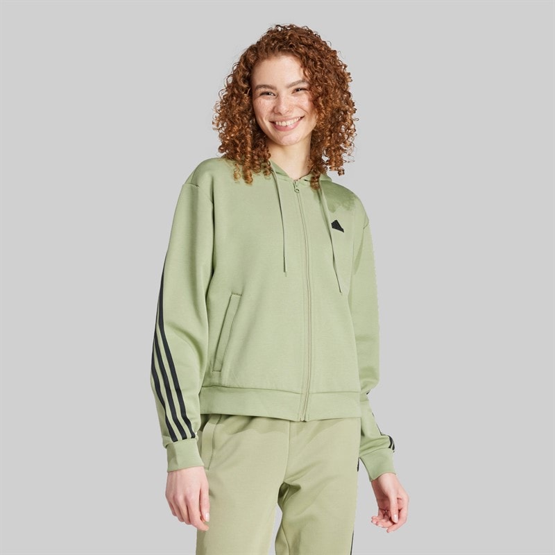 adidas Womens Future Icons 3-Strips Full Zip Hoodie Tent Green - Image 5