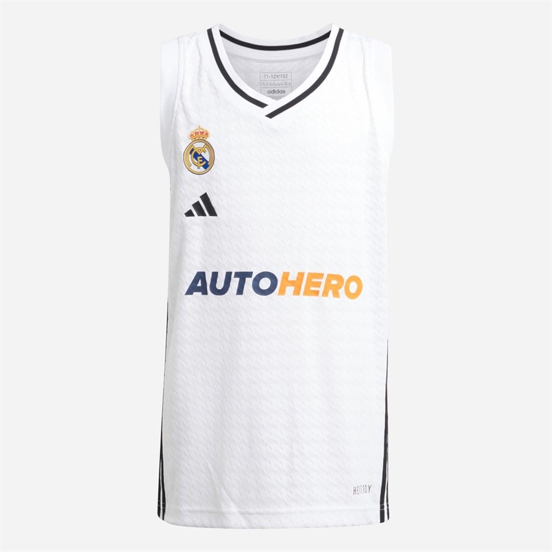 adidas Junior RMB Real Madrid 24/25 Home Basketball Jersey White - Image 1