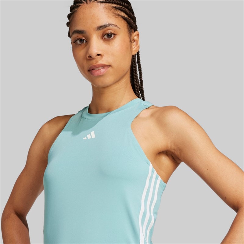 adidas Womens AEROREADY Train Essentials 3-Stripes Tank Top Mint Tone/White - Image 3